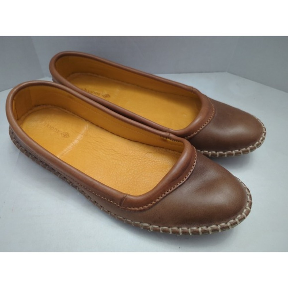 Quoddy Relax Skipper Tan Leather Moccasins Stitched Leather Soles Women's Size 8